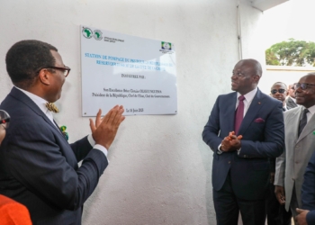 En visite au Gabon, Akinwumi Adesina participe à l’inauguration de la station de pompage d’eau du PK5, crédit Com PR.
