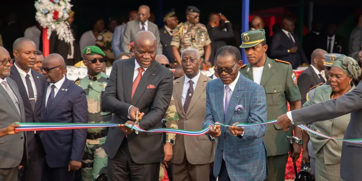 Brice Clotaire Oligui Nguema et Teodoro Obiang Nguema Mbasogo inaugurent l'interconnexion électrique Gabon-Guinée équatoriale, photo Com PR.