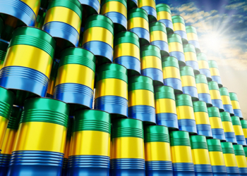 Oil barrels with flag of Gabon - 3D illustration