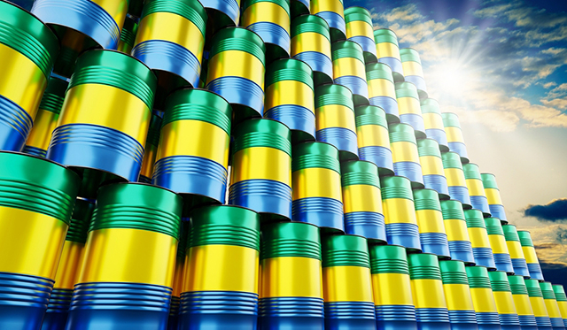 Oil barrels with flag of Gabon - 3D illustration