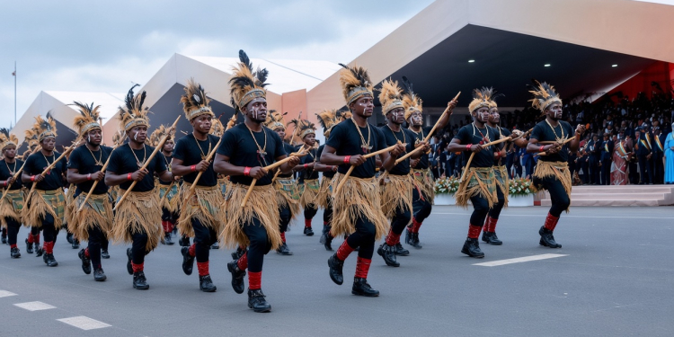 Fête de l'indépendance ivoirienne : à Yopougon, le Gabon a fait défiler sa tradition avant ses armes, crédit photo Facebook de la présidence de la République de Côte d'Ivoire.